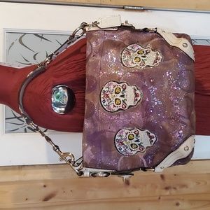 Coach Optic Carly #11960 Signature Skulls Glitter Remastered Purple Cream